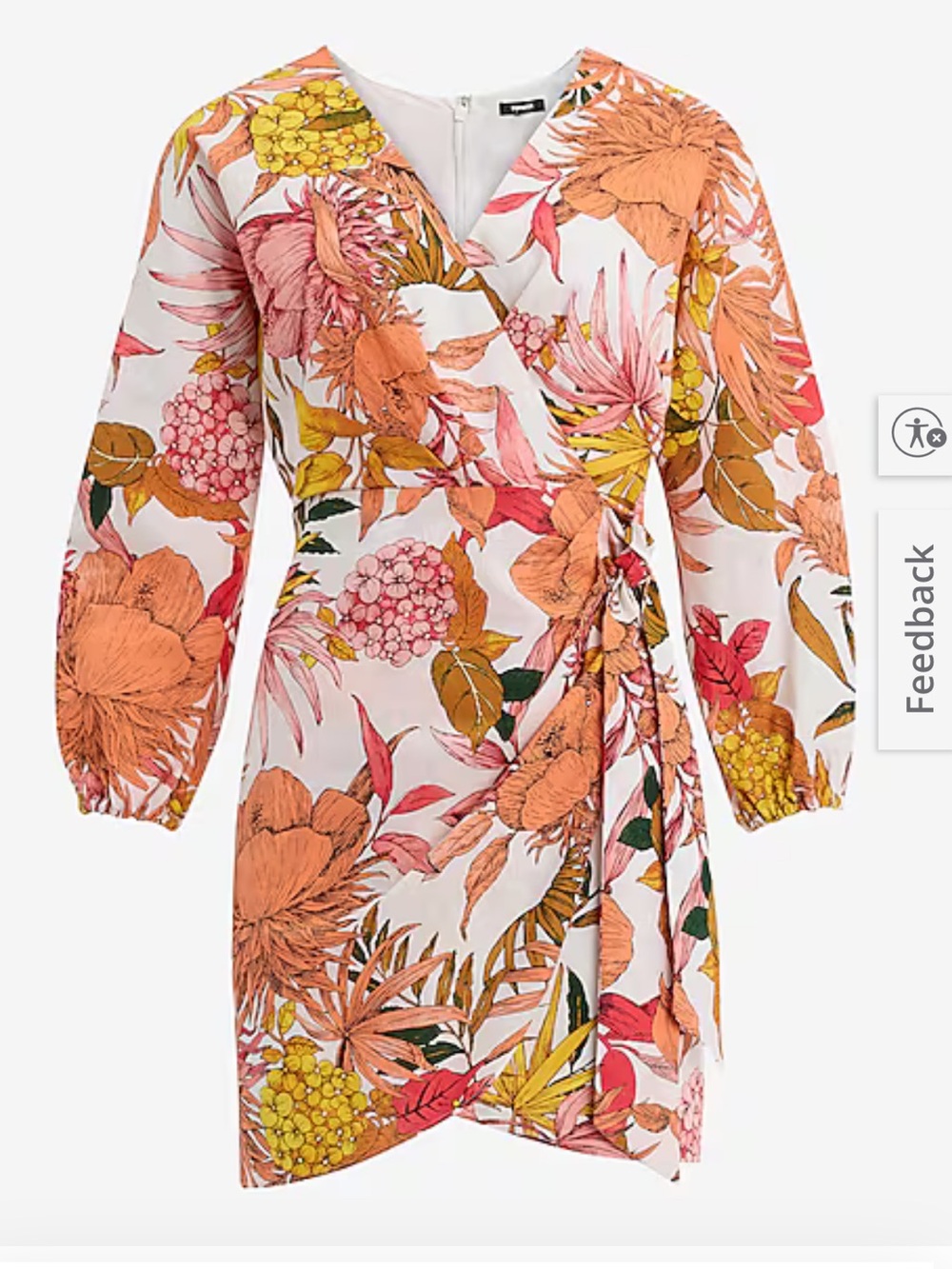 NWT Express Floral Wrap Mini Dress in White, Orange, Yellow